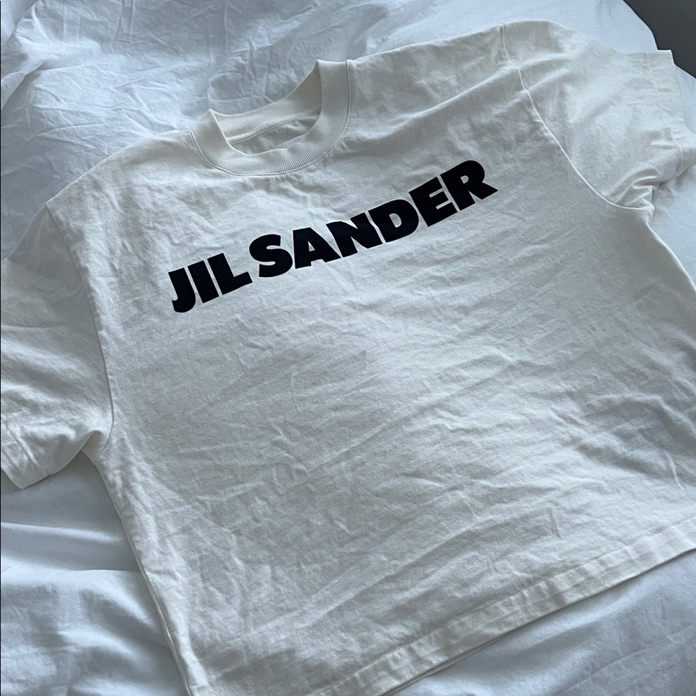 Jil Sander Cream T-Shirt with Black Logo